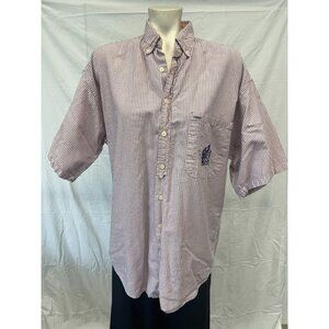 Shore Club Mens Pale Pink Blue Stripes Button Down Shirt Size M Short Sleeve‎